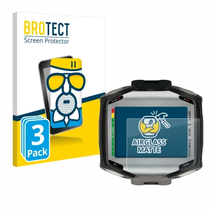 Front side of a product packaging with the brand logo BROTECT. Next to it is the device Mares Quad shown with the correspondin