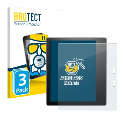 Front side of a product packaging with the brand logo BROTECT. Next to it is the device Amazon Kindle Oasis 2019 (10th Gen.) s