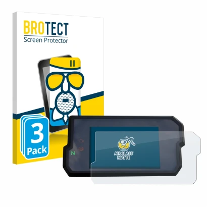 Front side of a product packaging with the brand logo BROTECT. Next to it is the device KTM 125 / 390 Duke 2017+ shown with th