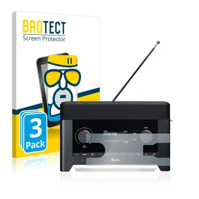 Front side of a product packaging with the brand logo BROTECT. Next to it is the device Teufel Radio 3sixty shown with the cor