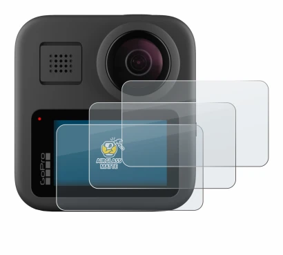 Image of the device GoPro Max with a wide variety of screen protectors.