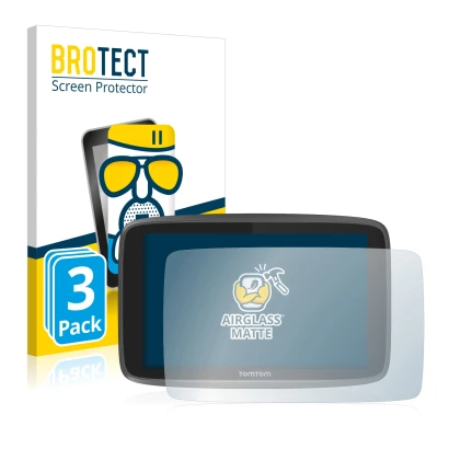 Front side of a product packaging with the brand logo BROTECT. Next to it is the device TomTom Go Professional 6250 shown with