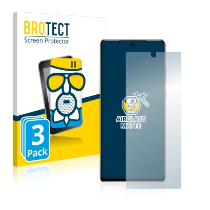 Front side of a product packaging with the brand logo BROTECT. Next to it is the device Samsung Galaxy Note 20 shown with the 