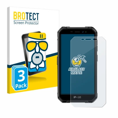 Front side of a product packaging with the brand logo BROTECT. Next to it is the device Ulefone Armor X6 shown with the corres