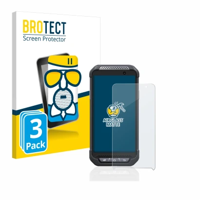 Front side of a product packaging with the brand logo BROTECT. Next to it is the device Point Mobile PM85 shown with the corre