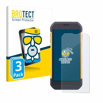 Front side of a product packaging with the brand logo BROTECT. Next to it is the device Cipherlab RS35 shown with the correspo