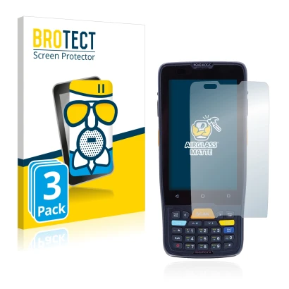 Front side of a product packaging with the brand logo BROTECT. Next to it is the device Datalogic Memor K shown with the corre