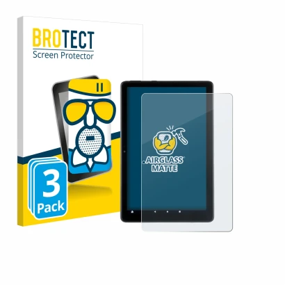 Front side of a product packaging with the brand logo BROTECT. Next to it is the device Amazon Fire HD 10 2021 (11th Gen.) sho