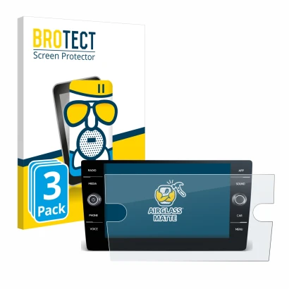 Front side of a product packaging with the brand logo BROTECT. Next to it is the device Volkswagen T6 2021 Discover Media 8" s