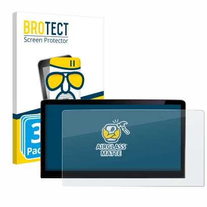 Front side of a product packaging with the brand logo BROTECT. Next to it is the device Skoda Enyaq iV 80 2021 Infotainment Sy