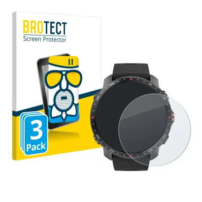 Front side of a product packaging with the brand logo BROTECT. Next to it is the device Polar Grit X Pro shown with the corres