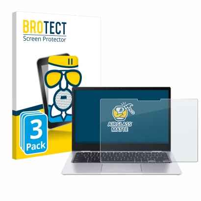 Front side of a product packaging with the brand logo BROTECT. Next to it is the device Acer Chromebook Spin 513 CP513-1H-S72Y