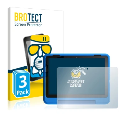 Front side of a product packaging with the brand logo BROTECT. Next to it is the device Amazon Fire HD 8 Kids Pro Edition 2021