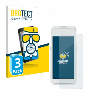 Front side of a product packaging with the brand logo BROTECT. Next to it is the device Pax A920 Pro shown with the correspond