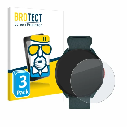 Front side of a product packaging with the brand logo BROTECT. Next to it is the device Polar Pacer shown with the correspondi