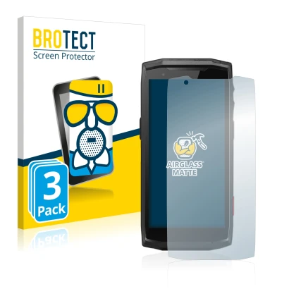 Front side of a product packaging with the brand logo BROTECT. Next to it is the device Crosscall Core-M5 shown with the corre