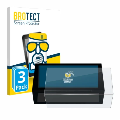 Front side of a product packaging with the brand logo BROTECT. Next to it is the device Peugeot 308 2022 Infotainment System 1