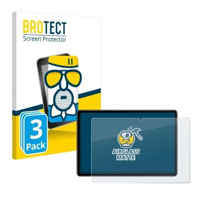 Front side of a product packaging with the brand logo BROTECT. Next to it is the device Blackview Oscal Pad 10 shown with the 