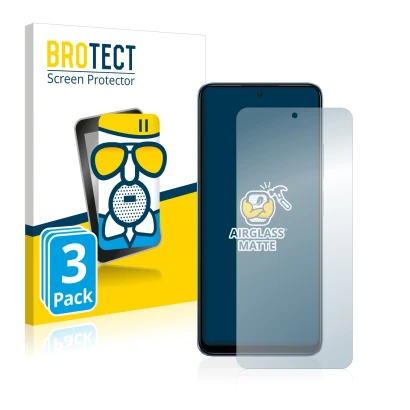 Front side of a product packaging with the brand logo BROTECT. Next to it is the device Xiaomi Redmi Note 12 shown with the co