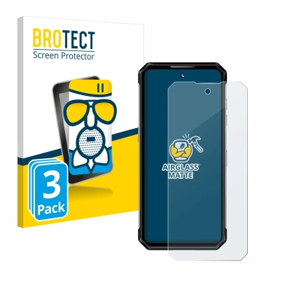 Front side of a product packaging with the brand logo BROTECT. Next to it is the device Oukitel WP21 shown with the correspond