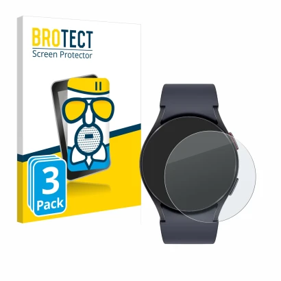 Front side of a product packaging with the brand logo BROTECT. Next to it is the device Samsung Galaxy Watch 6 (40 mm) shown w