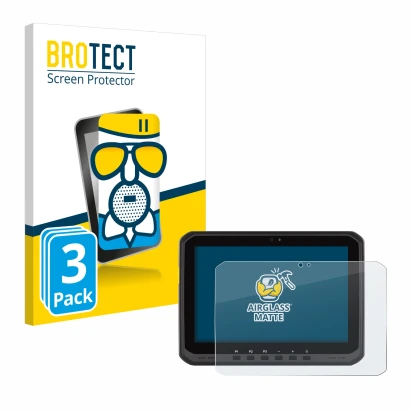 Front side of a product packaging with the brand logo BROTECT. Next to it is the device Zebra ET60 shown with the correspondin