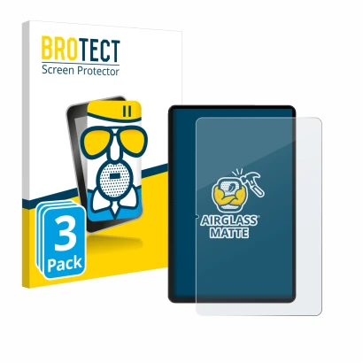 Front side of a product packaging with the brand logo BROTECT. Next to it is the device Honor Pad 9 shown with the correspondi