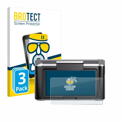 Front side of a product packaging with the brand logo BROTECT. Next to it is the device Revopoint Miraco shown with the corres