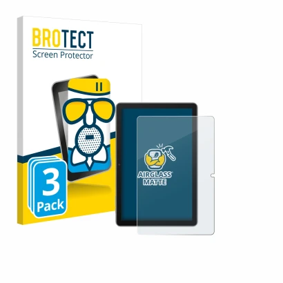 Front side of a product packaging with the brand logo BROTECT. Next to it is the device Blackview Tab 70 shown with the corres