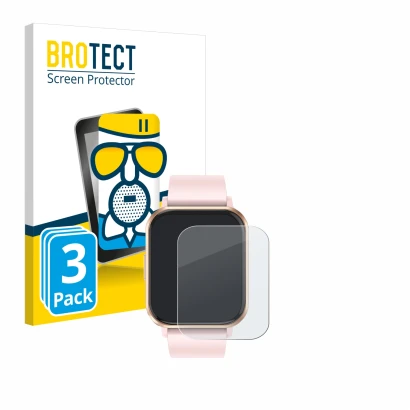 Front side of a product packaging with the brand logo BROTECT. Next to it is the device walkbee Smartwatch 1.83" shown with th