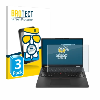 Front side of a product packaging with the brand logo BROTECT. Next to it is the device Lenovo ThinkPad X13 2-in-1 Gen 5 shown
