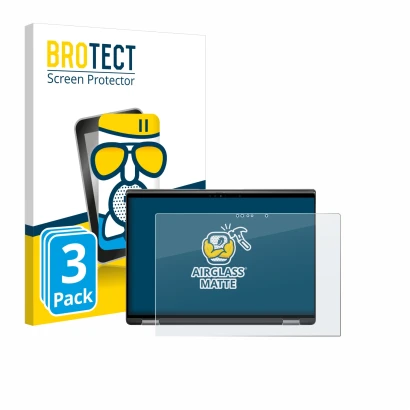 Front side of a product packaging with the brand logo BROTECT. Next to it is the device Dell Latitude 7440 2-in-1 shown with t