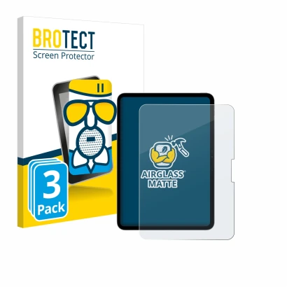 Front side of a product packaging with the brand logo BROTECT. Next to it is the device Apple iPad Pro 11" 2024 shown with the
