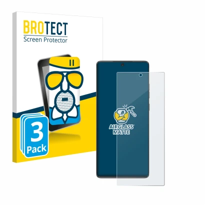 Front side of a product packaging with the brand logo BROTECT. Next to it is the device Motorola Moto G85 shown with the corre