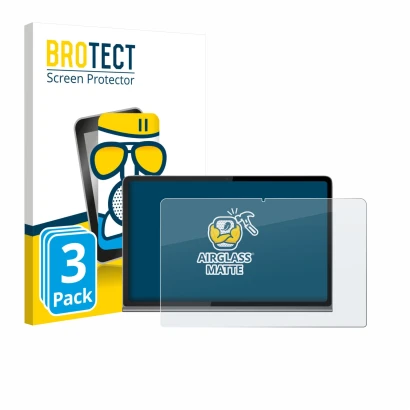 Front side of a product packaging with the brand logo BROTECT. Next to it is the device Lenovo Tab Plus shown with the corresp