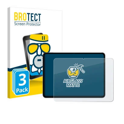 Front side of a product packaging with the brand logo BROTECT. Next to it is the device OnePlus Pad 2 shown with the correspon