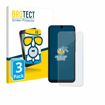 Front side of a product packaging with the brand logo BROTECT. Next to it is the device Samsung Galaxy A16 5G shown with the c