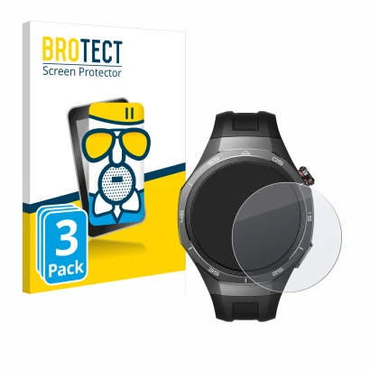 Front side of a product packaging with the brand logo BROTECT. Next to it is the device Huawei Watch GT 5 Pro (46 mm) shown wi