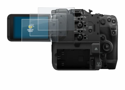 Image of the device Canon EOS C400 with a wide variety of screen protectors.