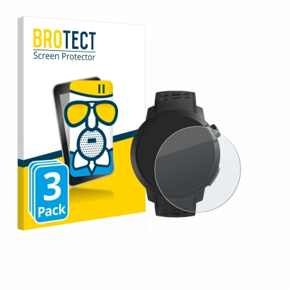 Front side of a product packaging with the brand logo BROTECT. Next to it is the device Coros Pace Pro shown with the correspo