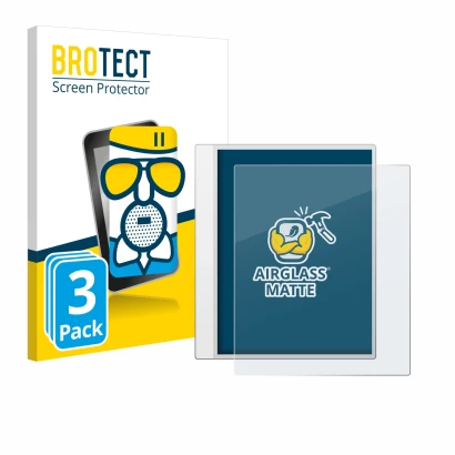 Front side of a product packaging with the brand logo BROTECT. Next to it is the device Boox Note Max shown with the correspon