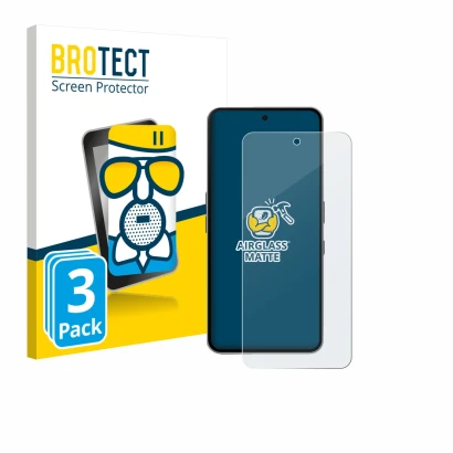 Front side of a product packaging with the brand logo BROTECT. Next to it is the device Nothing Phone (3a) Pro shown with the 