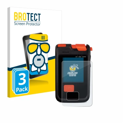 Front side of a product packaging with the brand logo BROTECT. Next to it is the device Mammut Barryvox S2 shown with the corr