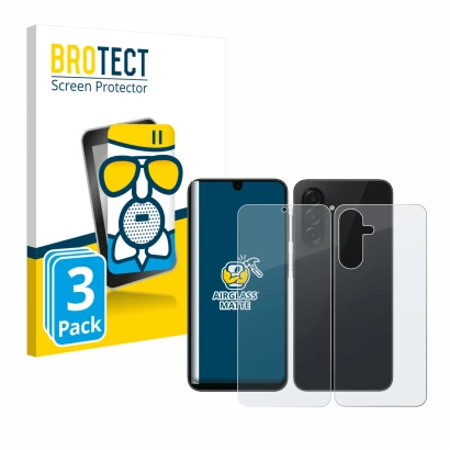 Front side of a product packaging with the brand logo BROTECT. Next to it is the device Samsung Galaxy A26 5G (Front+Back) sho