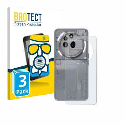Front side of a product packaging with the brand logo BROTECT. Next to it is the device Nothing Phone (3a) Pro (Back) shown wi