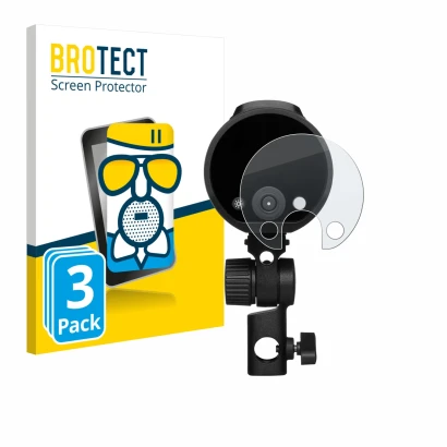 Front side of a product packaging with the brand logo BROTECT. Next to it is the device Profoto A2 shown with the correspondin
