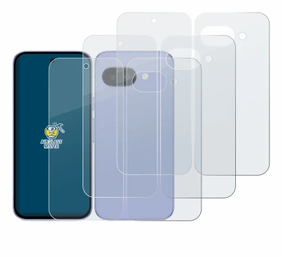 Image of the device Google Pixel 9a (Front+Back) with a wide variety of screen protectors.