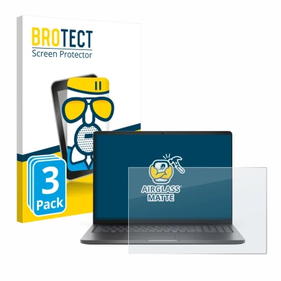Front side of a product packaging with the brand logo BROTECT. Next to it is the device Dell Pro 16 PC16250 shown with the cor