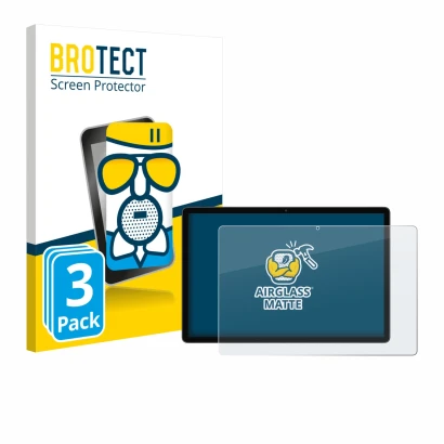 Front side of a product packaging with the brand logo BROTECT. Next to it is the device Blackview MEGA 8 shown with the corres