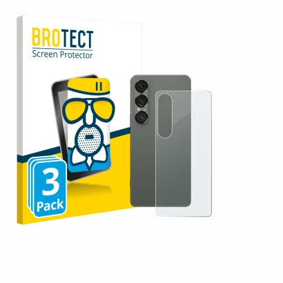 Front side of a product packaging with the brand logo BROTECT. Next to it is the device Sony Xperia 1 VII (Back) shown with th